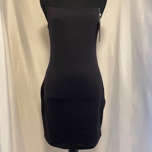 Lillusory Spaghetti Strap Little Black Mini Dress Double Layer Soft - Picture 1 of 4